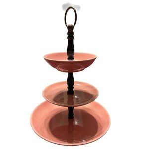 3 Tiered Vtg Pink Speckled Tidbit Tray with Dividers